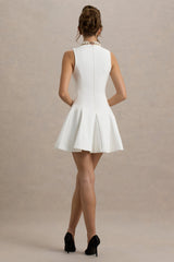 Collette | White Tailored Plunge-Neck Mini Dress