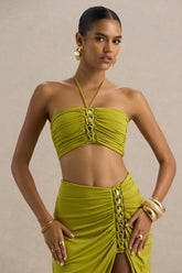 Alani | Green Halter Neck Ruched Bandeau Top