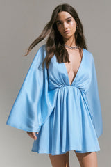 Ocean Flower | Powder Blue Crinkle Chiffon Draped Mini Dress