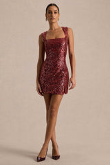 Elettra | Burgundy Sequin Square-Neck Mini Dress