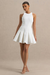 Leilani | White Round-Neck Mini Skater Dress