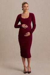 Saffron | Berry Scoop-Neck Maternity Midi Dress