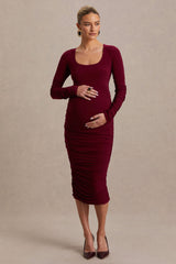 Saffron | Berry Scoop-Neck Maternity Midi Dress