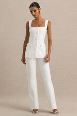 Aceline | White Square-Neck Tailored Jumpsuit