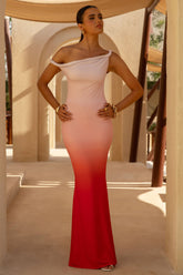 Exotic | Red Ombre Twisted Asymmetric Maxi Dress