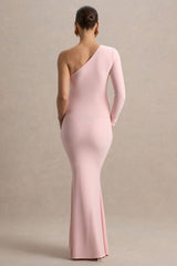 Heloise | Pink Asymmetric One-Sleeve Maternity Maxi Dress