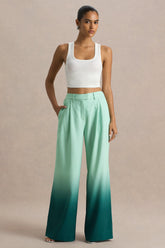 Safia | Emerald Ombre Satin Wide-Leg