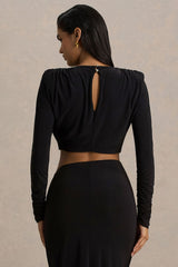 Fluxy | Black Long-Sleeved Crop-Top With Ruched Detailing