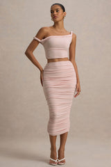 Lively | Light Pink Ruched Midi Skirt