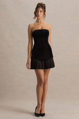 Valentina | Black Velvet Bandeau Mini Dress With Pleated Detailing