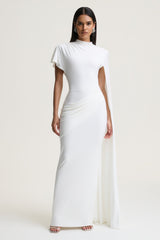 Tropic | White High-Neck Maxi With Long Cape Sleeve
