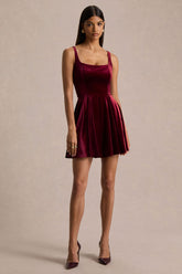 Roxanne | Burgundy Velvet Square-Neck Mini Dress