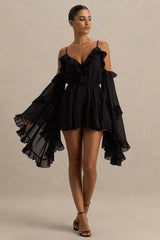Anaya | Black Chiffon Playsuit With Long Sleeves