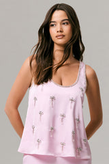 Arianna | Pink Satin Scoop-Neck Embellished Top