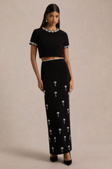 Aven | Black Hand-Embellished Maxi Skirt