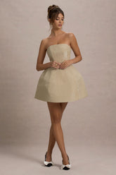 Clarabell | Cream Sequin Bandeau Structured Mini Dress