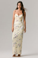 Fierce | Lemon Print Asymmetric Ruched Maxi Dress