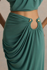 Avaline | Green Wrap Maxi Skirt With Ruched Detailing