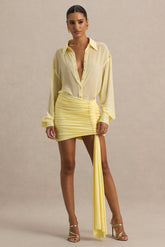 Katelyn | Lemon Ruched Wrap Mini Skirt With Sash