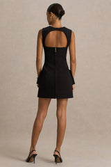 Mollie | Black Square-Neck Tailored Micro Mini Dress