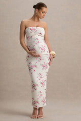 Juniper | Cream Floral Strapless Maternity Maxi Dress