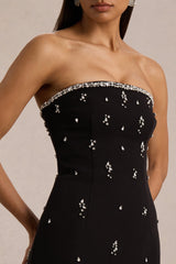 Rominia | Black Bandeau Hand-Embellished Maxi Dress