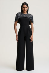 Eloriana | Black Hand-Embellished High-Neck Jumpsuit