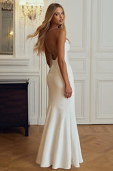 Maelia | Cream Satin Cowl-Neck Maxi Dress With Diamante Straps