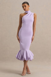 Sabine | Lilac One-Shoulder Ruffle-Trim Midi Dress