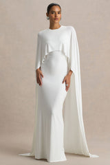 Padma | White Draped Maxi Dress With Cape Sleeves