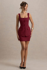 Maci | Berry Tailored Square-Neck Mini Dress