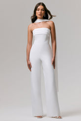 Enchanted | White High-Neck Jumpsuit With Scarf