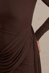 Calista | Brown Crew-Neck Mini Dress With Sash