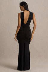 Kendall | Black V-Neck Wrapped Maxi Dress With Chest Cut-Out