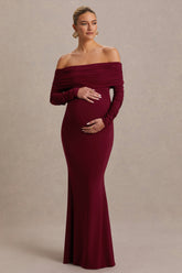 Odessa | Berry Bardot-Neck Maternity Maxi Dress