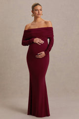 Odessa | Berry Bardot-Neck Maternity Maxi Dress