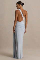 Bonnie | Blue Asymmetric-Neck Maxi Dress With Open-Back