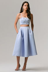 Iris | Blue Satin Pleated Midi Skirt