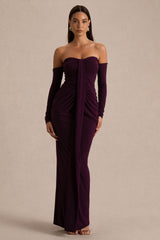 Harper | Plum Bardot-Neck Maxi Dress