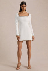 Caia | White Embellished Square-Neck Mini Dress