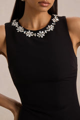 Nalani | Black And White Crew-Neck Mini Dress With Embellishment And Ruffled Detailing