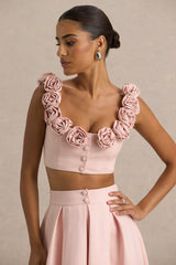 Blade | Baby Pink Scoop-Neck Crop Top With Corsage Details