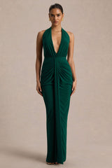 Lesley | Bottle Green Plunge-Neck Maxi Dress