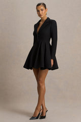 Kat | Black Plunge-Neck Tailored Mini Dress