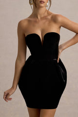 Bryanna | Black Velvet Sweetheart Mini Dress With Tulip Skirt