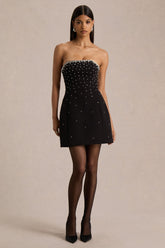 Visionary | Black Bandeau Mini Dress With Embellished Detailing