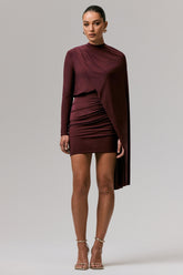 Celeste | Burgundy Long-Sleeve Mini Dress With Cape Sleeve