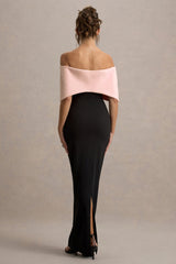 Cornelia | Pink & Black Strapless Maxi Dress With Oversized Bow