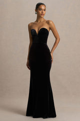 Yolanda | Black Velvet Sweetheart-Neck Maxi Dress