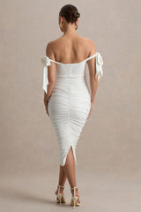 Chandelier | White Bardot Maternity Midi Dress With Bow Details
